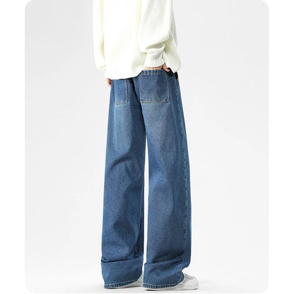 2026 Winter Men Thickened Warm American Style Jeans Male Loose Straight Leg Denim Trousers High Street Solid Fleece Pants
