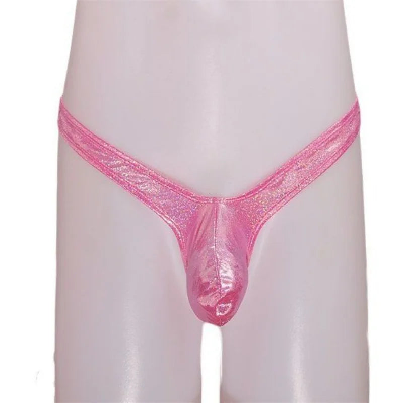 Laser Colorful Men's G-string Underwear Sexy Men's Briefs U Convex Male Underpants Low Waisted Thong Private Party club Panties