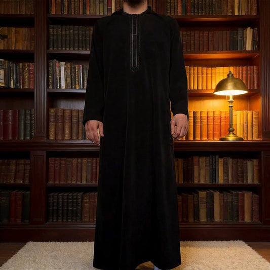 Loose Men's Ankle-Length Robe Comfortable Pure Color Large Size Casual Vintage Long Shirt Hooded Versatile Ethnic Style Clothing