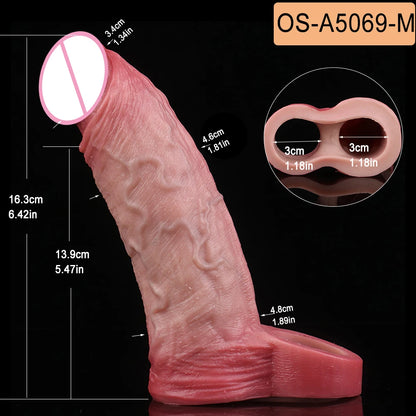 SXXY Penis Sleeve Realistic Male Penis Enlarger Extender Silicone Cock Ring Ultra Close Head Hollow Dildo Sex Toys For Adult