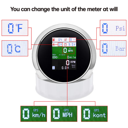 6 In 1 85mm Gauge GPS Speedometer+Tachometer+Fuel Level Gauge+Oil Pressure+Water Temp+Voltage for Car Boat Marine 12V24V Custom