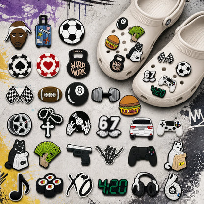 1–30PCS Modern Charms for Shoe Car Accessories, Soccer Cross Shoe Charms, Dumbbell Earbud Sandals Clog Buckles