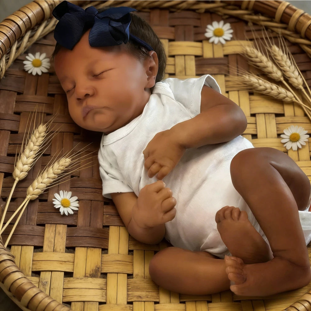 BZDOLL 16.54inch 42cm Asleep Reborn Baby Doll with Soft Cloth Body Toy Lifelike Black Skin Doll Lovely Birthday Gift for Kid
