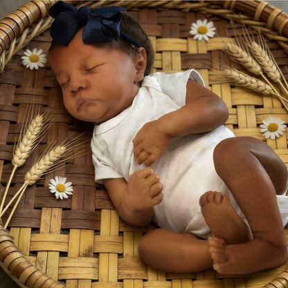 BZDOLL 16.54inch 42cm Asleep Reborn Baby Doll with Soft Cloth Body Toy Lifelike Black Skin Doll Lovely Birthday Gift for Kid