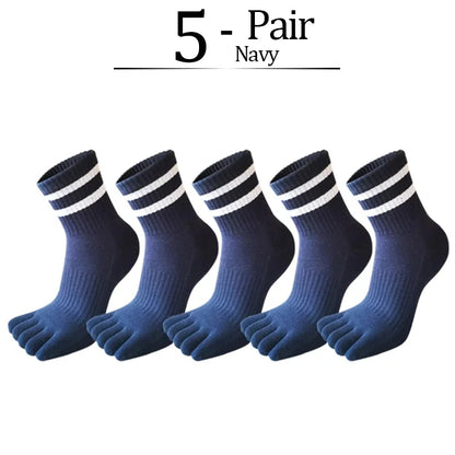 5 Pairs/lot Man Toe Sport Socks Compression Thick Cotton Black White Stripes Elastic 5 Finger Short Socks Outdoor Running Socks