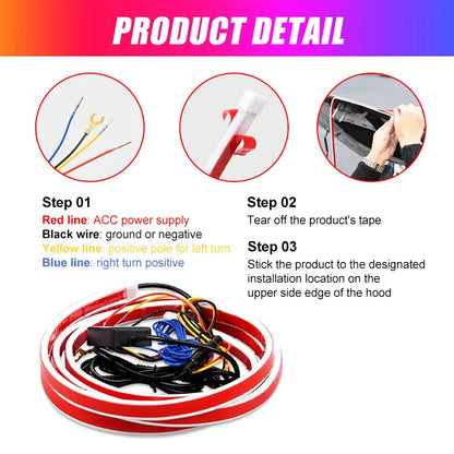 RGB Hood Light Daytime Running Lights For 12V Car APP Control Multi-function Led neon Strip Running Lights Automotive Supplies