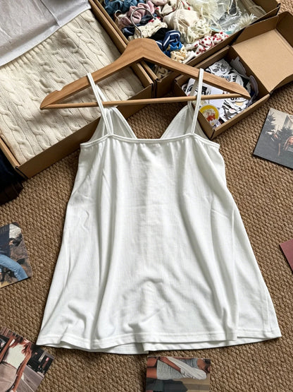 Sweet Lace-up Camisole Women Summer Streetwear Simple Basic Deep V-neck Sleeveless Vests Vintage Cute Cotton Tank Tops Y2K