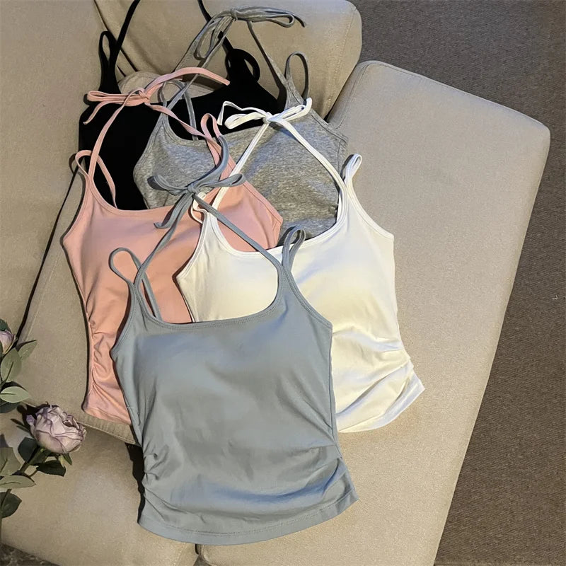 Hot ort Sve Crop Top Women's Faion Slim Fit Bal Vest Summer Outerwear Cotton Blend Comfortable Breathable Tank Top