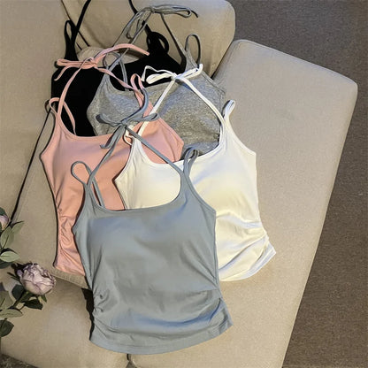 Hot ort Sve Crop Top Women's Faion Slim Fit Bal Vest Summer Outerwear Cotton Blend Comfortable Breathable Tank Top