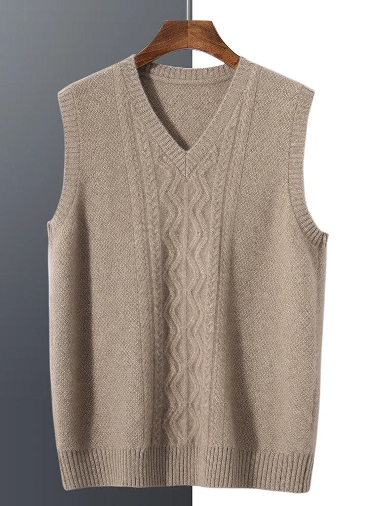Men's 100% pure cashmere vest for men's autumn and winter wool sweater V-neck pullover sweater thickened warm wool vest