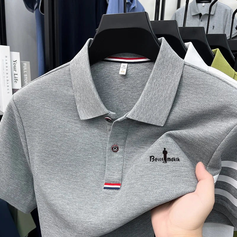 High Quality Men's 100% Cotton Polo Shirt Solid Color Printed Short Sleeved Lapel T-shirt Business Casual Fashion Men's Clothing