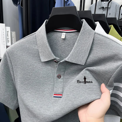 High Quality Men's 100% Cotton Polo Shirt Solid Color Printed Short Sleeved Lapel T-shirt Business Casual Fashion Men's Clothing
