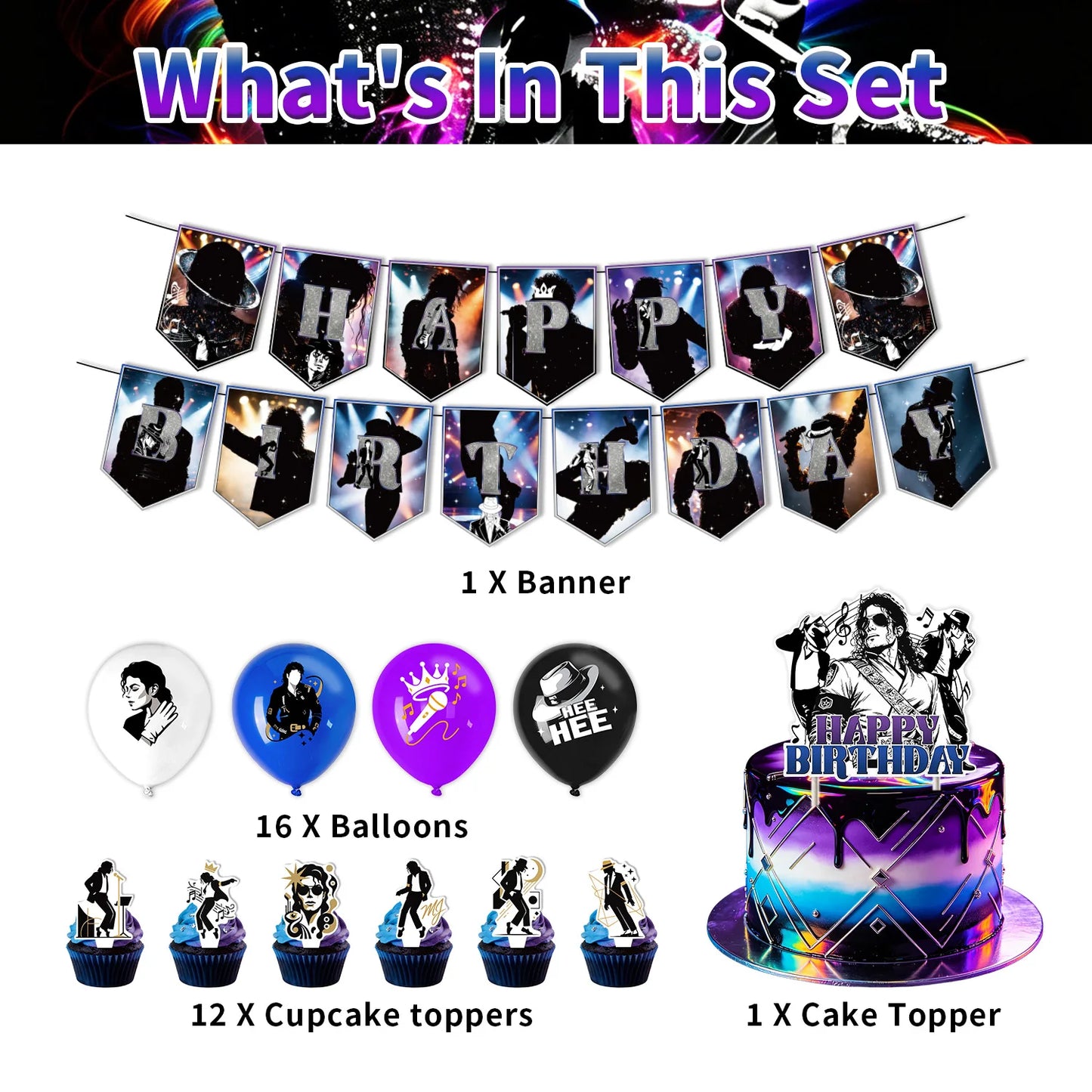 Michael Jackson Birthday Party Decoration MJ Party Accessories Backdrops Ballons Cake Decor Halloween Christmas Decoration 2026