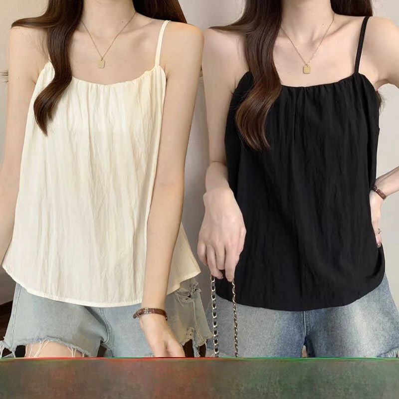 Loose Cotton Linen Tank Top Sleeveless Base Layer Outerwear Summer New Style Slimming Vest Big Size Belly Folded Commute Style