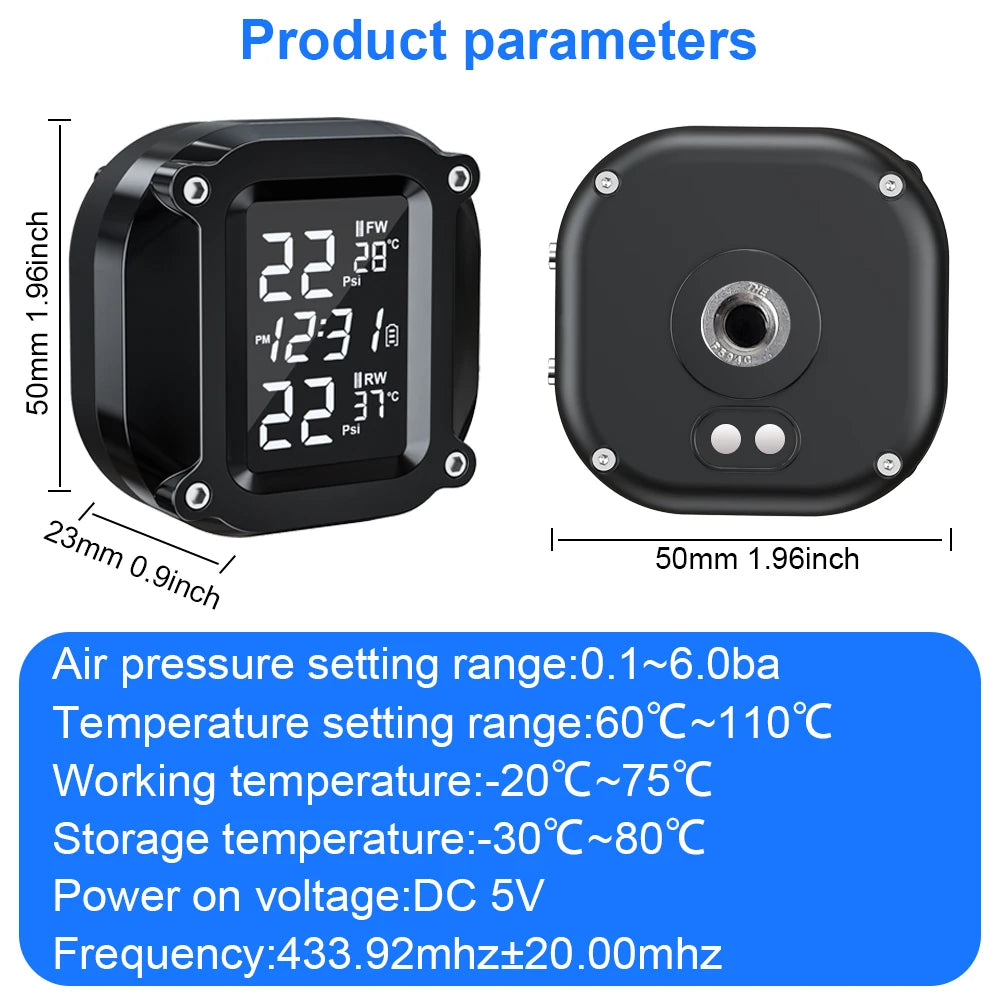 Powstation TPMS Wireless Motorcycle Tire Pressure Monitoring System Solar Charge Tyre Temperature Alarm System Colorful Display