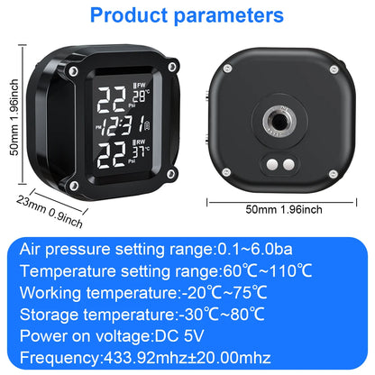 Powstation TPMS Wireless Motorcycle Tire Pressure Monitoring System Solar Charge Tyre Temperature Alarm System Colorful Display