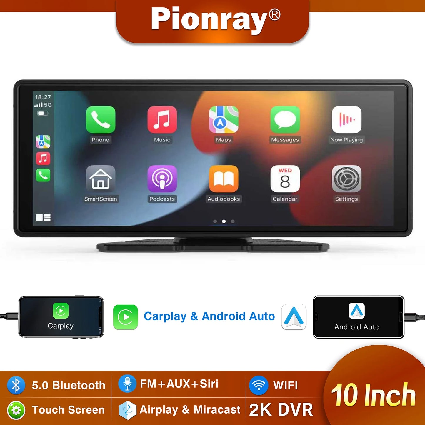 Pionray 11 inches android auto Universal Portable Carplay for Car Screen Car Radio WIFI Video Wireless Carplay Screen for Apple