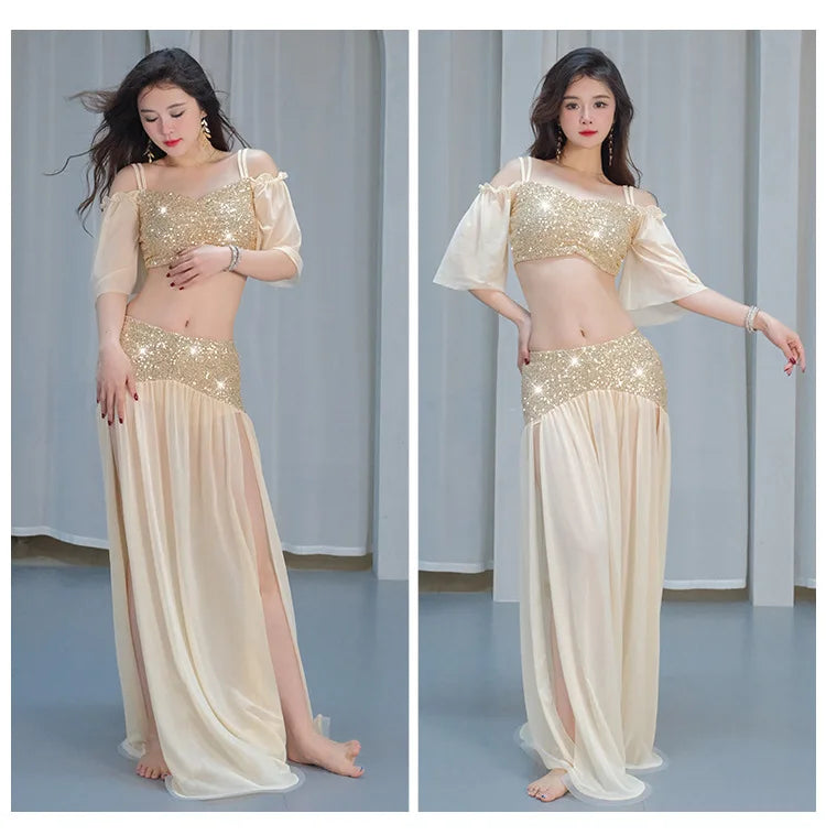 Sexy Sequin Belly Dance Costume 2025 Summer New Arrival High-End Practice Suit Performance Ethnic Dancewear Chinese Manufacturer