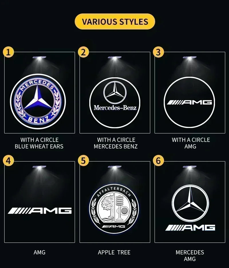 QQ 2pcs Car door welcome light logo Emblem Mercedes Benz AMG A C E GLC GLA GLE GLB Class W177 W205 W212 W213 X253 X156 W166 X247
