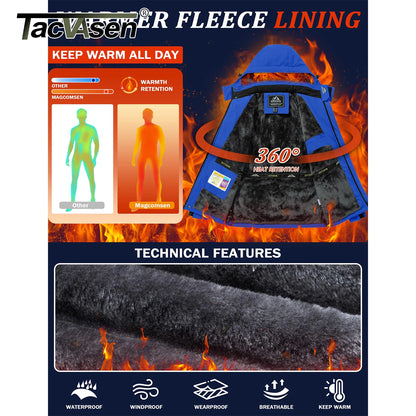 TACVASEN Winter Fleece Lining Parka Waterproof Mens Ski Snowboard Jackets Windproof Removable Hoodie Coats Casual Windbreaker