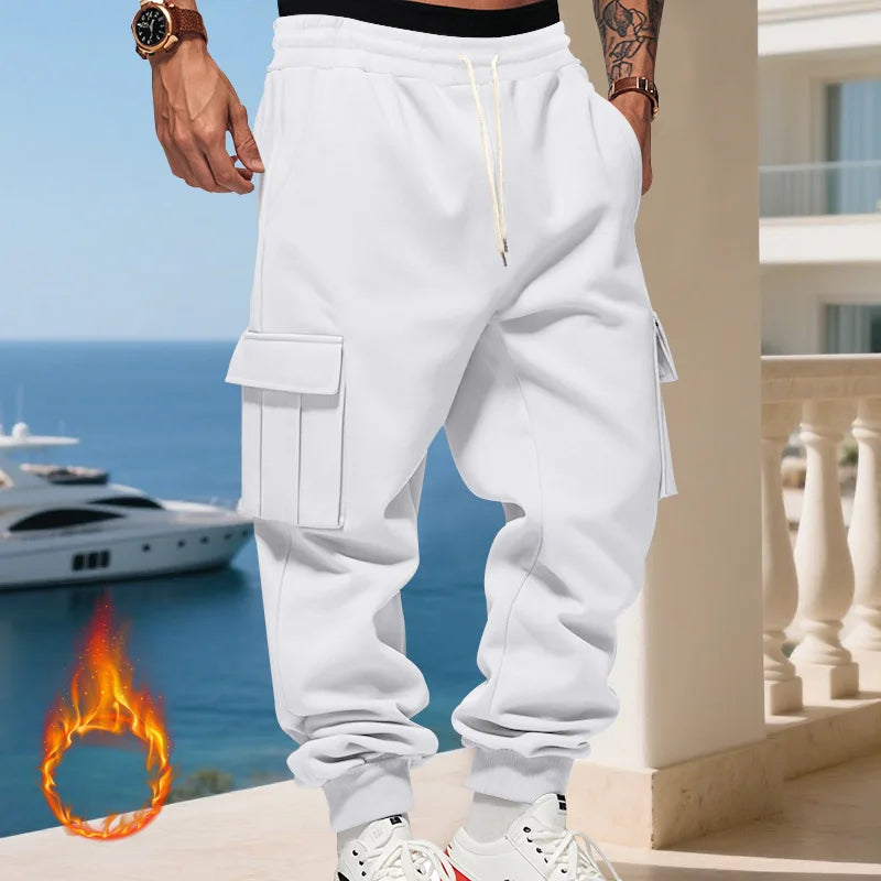 Cross-border autumn and winter heavy-duty velvet men's casual pants American loose sports multi-pocket tooling sweatpants men