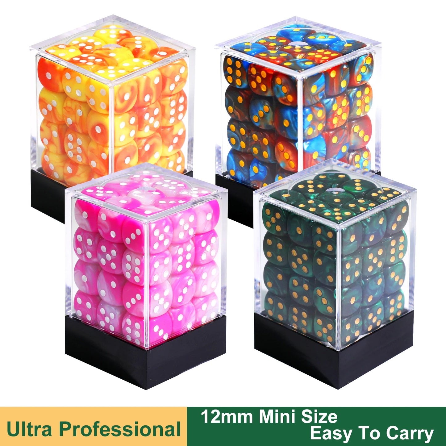 36Pcs 12mm D6 Double Color Glitter Dice for RPG Board Games Tabletop DND Accessories Family Board Games Gift with Storage Box