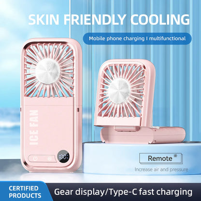 Portable Fan Semiconductor Cooling with Power Bank LED Display Type-C Rechargeable Foldable Pocket Fan