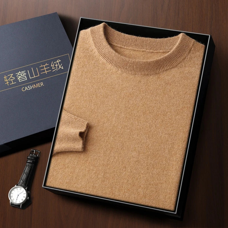 Fashion 100% Merino Wool Men's Sweater O-Neck Long Sleeve Pullover Spring Autumn Winter Basic Jumper Clothing Knitwear Tops