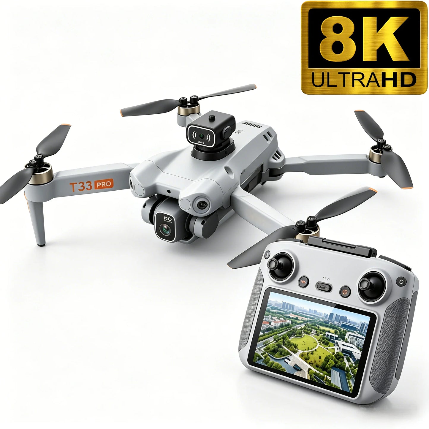 New T33 RC drone 8K professional high-definition camera 4.5-inch large screen folding four-axis aircraft 360 obstacle avoidance
