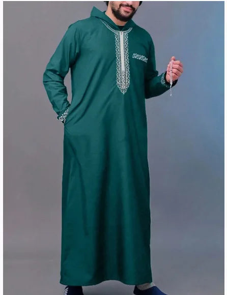 2026 Islamic Muslim Arab Men's Robe Long Sleeve Embroidered Standing Collar Arab Robe Ethnic Costume