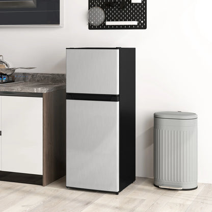 Small Fridge with Freezer, 4 Cu Ft Refrigerator with Reversible Doors, Silver