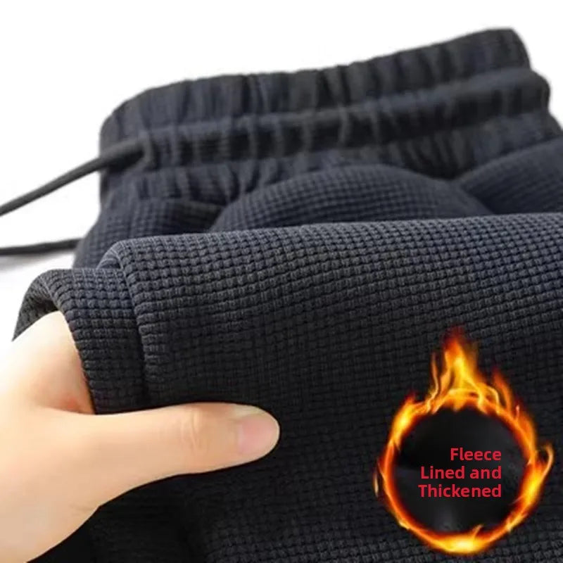Men's Fleece Lined Sports Straight Leg Long Pants Autumn Winter Large Size Casual Comfortable Sweatpants Youth Trend Black