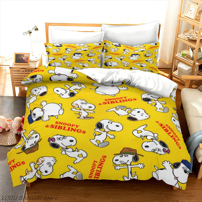 Snoopy Luxury Bedding Set Cute Printed Cartoon Quilt Cover Duvet Cover 3-Piece Set 1 Twin Covers