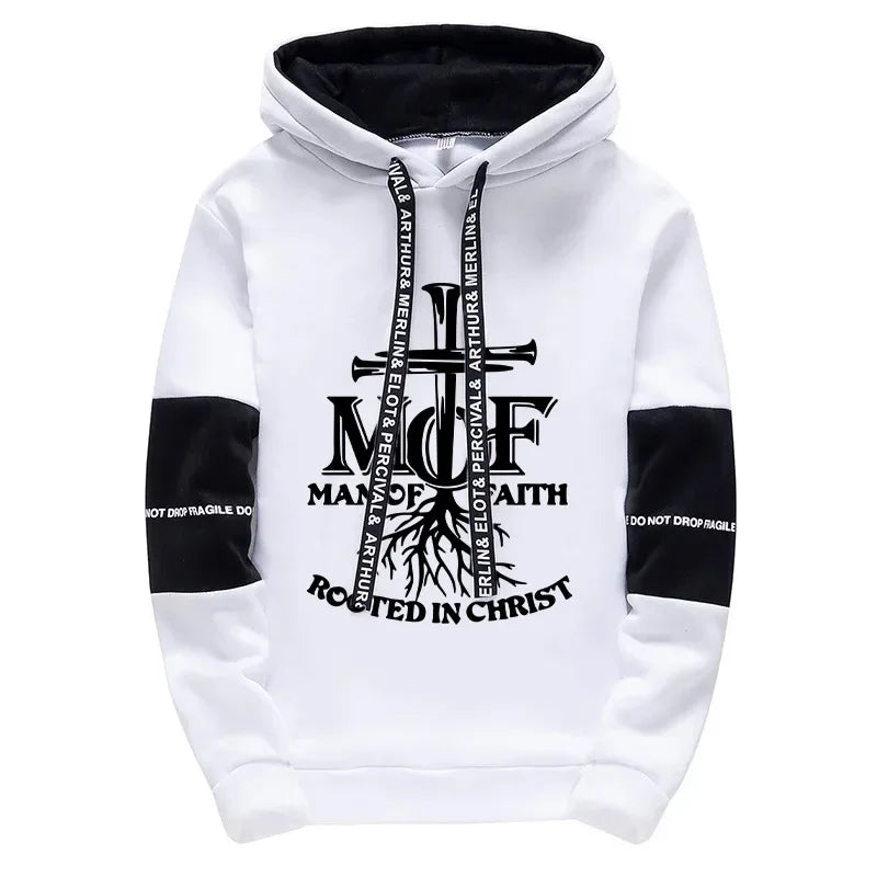 Man of Faith Hoodies Sweatpants Men's Tracksuit Autumn Winter Daily Casual Sporty Jogging Suit Urban Fashion Christ Jesus Outfit