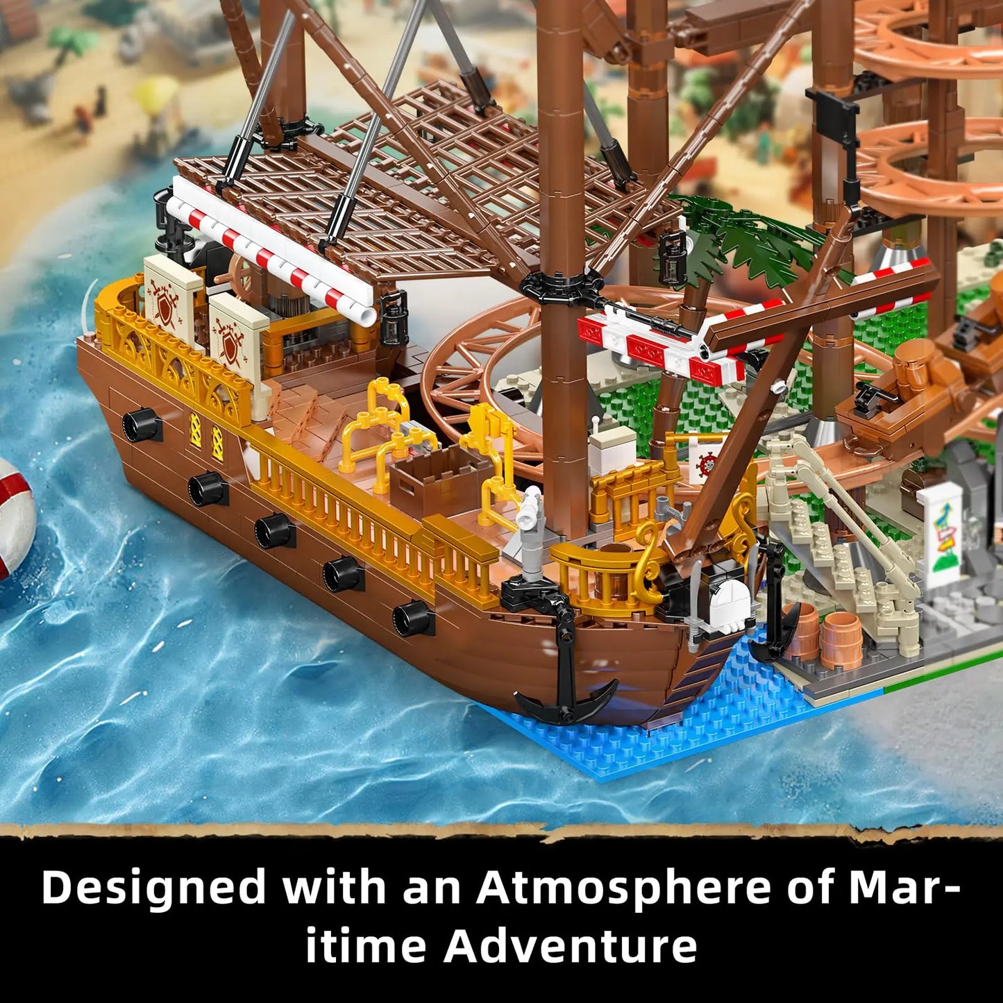 Mould King 11013 Creative Toys The MOC Double Helix Roller Coaster with Pirate Ship Building Block Brick Kids Christmas Gift
