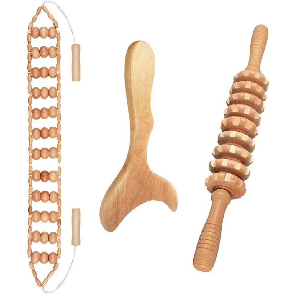 Wood Therapy Massage Tools, Wood Lymphatic Drainage Massage Tools Set for Body Sculpting, Maderoterapia Kit for Anticellulite