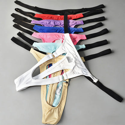 Men's Open Front Ice Silk Thong Easy Take Off Design Smooth Soft Comfortable Sexy Lingerie Underwear Available in 8 Colors S-XL