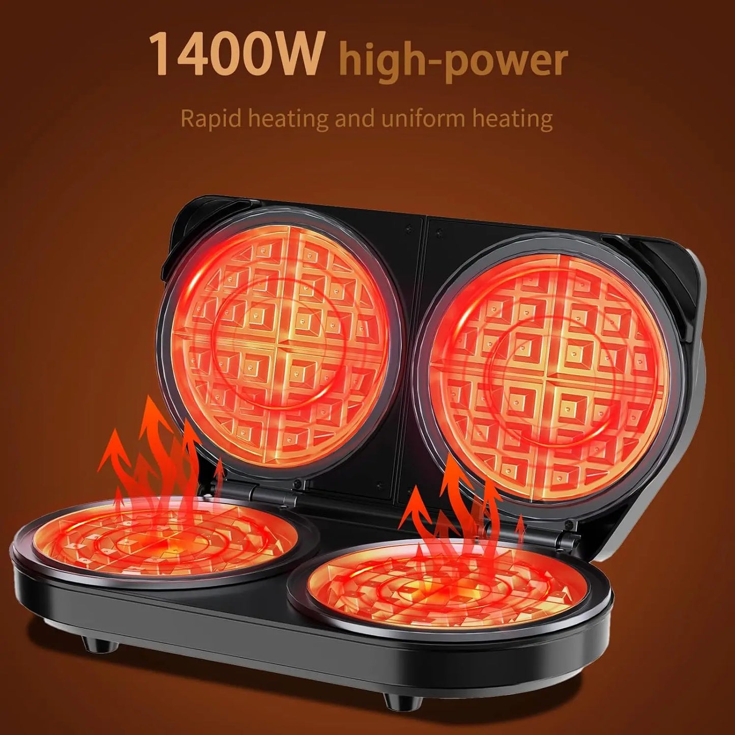 Double Waffle Maker 6 Inch, 1400W Belgian Waffle Maker for Breakfast and Snacks
