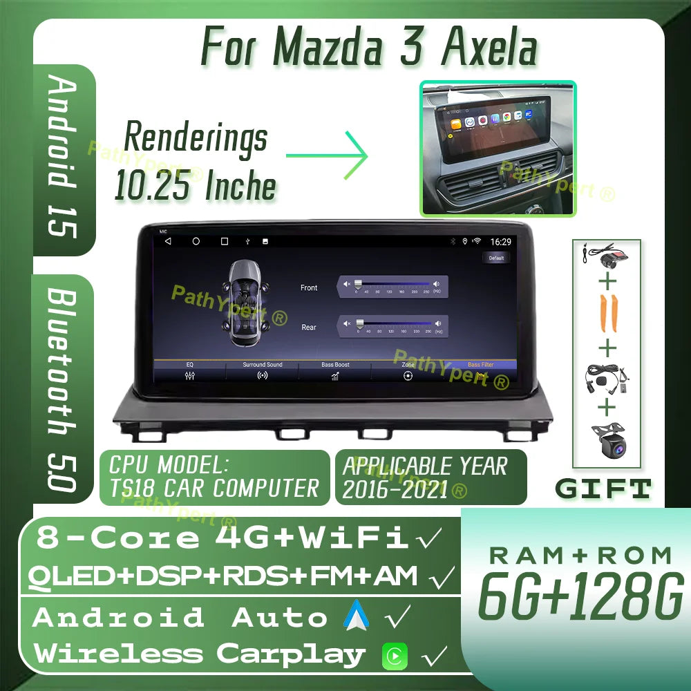 8 Core 8G+256GB Android 15 For Mazda 3 Axela 2016-2021 10.25"Touch Screen 2DIN Smart Car System Stereo BT WIFI Carplay AutoRadio