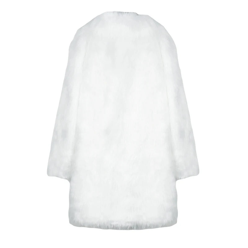Men s Faux Fur Hooded Parka Winter Warm Long Sleeve Solid Color Print Long Jacket Open Front Overcoat with Pockets