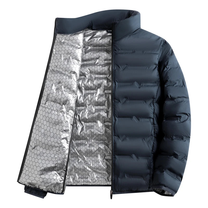 Graphene Self-heating Parka Jacket Men Solid Windproof Pleated Down Jackets Man Stand Collar Parkas Winter Padded Jackets Male