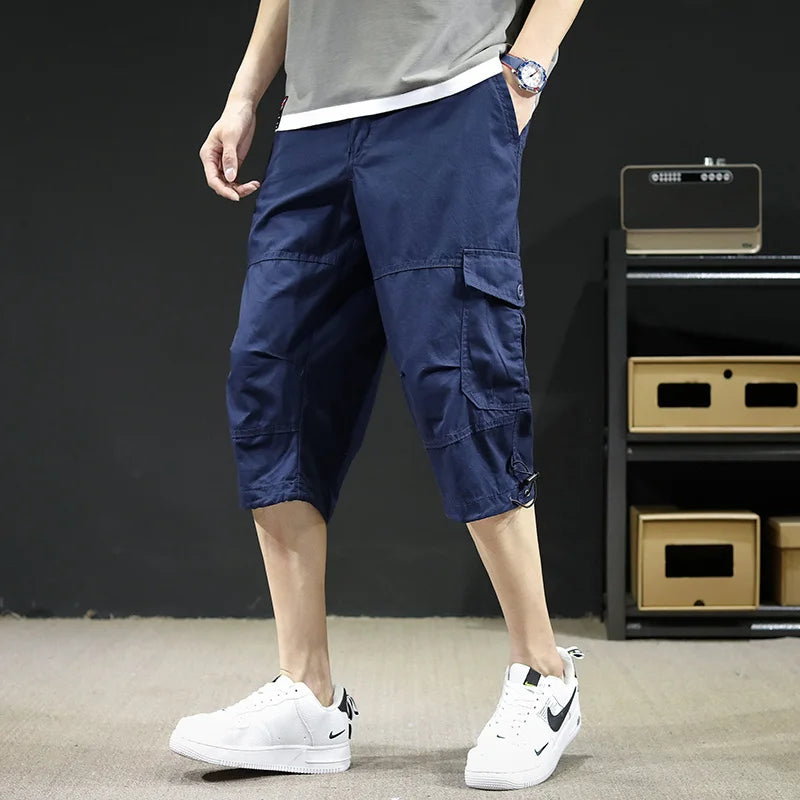 Men's Work Shorts Summer Lightweight with Drawstring Waist Multiple Pockets Loose Fit Casual 5-Inch High Street American Style