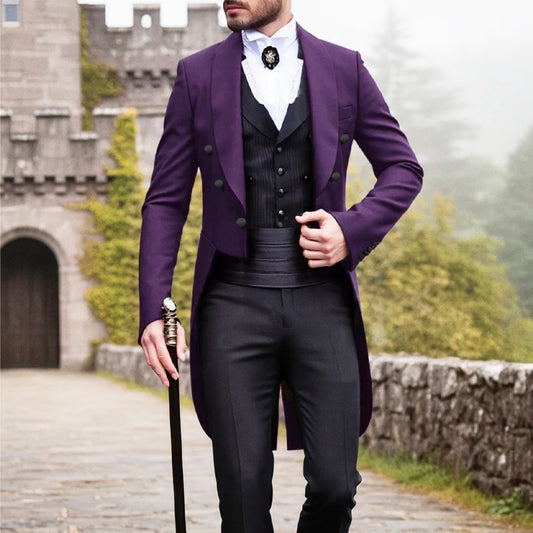 Men's Suit Men's Elegant Steampunk Victorian Tailcoat Gothic Suit Blazer Groom Groomsmen Jacket Pirate Parties Cosplay Long Coat