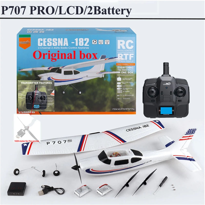 Parkten RC Airplane P707G PRO LCD Version 2.4G 3D/6G With Gyro 3Ch Fixed Wing Plane Outdoor Toys Drone RTF CESSNA 182 Glider