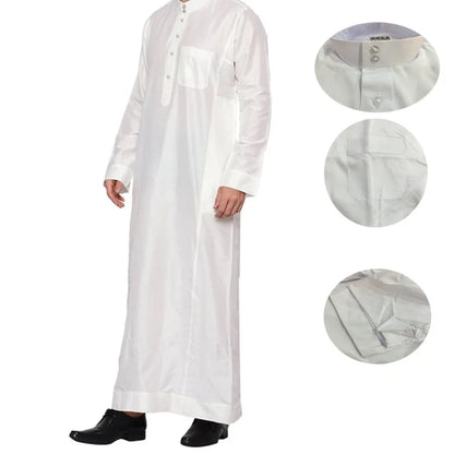 Qatar Stand Collar Mens Thobe Robe Polyester Pocket Design Arab Middle East Dubai Travel Clothing Lightweight Cultural Look