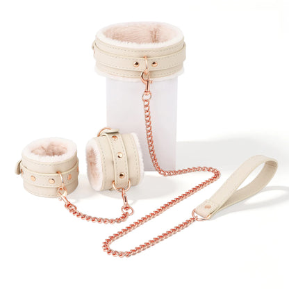 White PU Leather Sex Handcuffs Ankle Cuffs And Collar Bdsm Bondage Set Sex Toys for Couples Womens Erotic Accessories Products ﻿