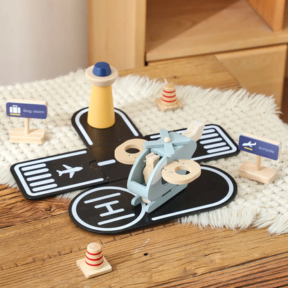 Wooden Building Block Airplane Toy Simulating Helicopter Landing Pad scene Kid Intelligence Education Game Child Interactive Toy