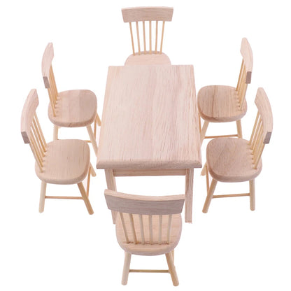 5Pcs/Set 1:12 Dollhouse Miniature Wooden Dining Table Chair Set Doll House Kitchen Furniture Toy