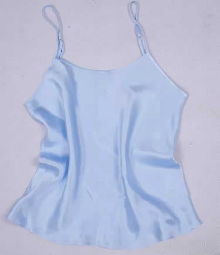 Women's 100% Mulberry Silk 16 momme Spaghetti Strap Camisole Tank Top Vest Sleepwear M-4XL YM002