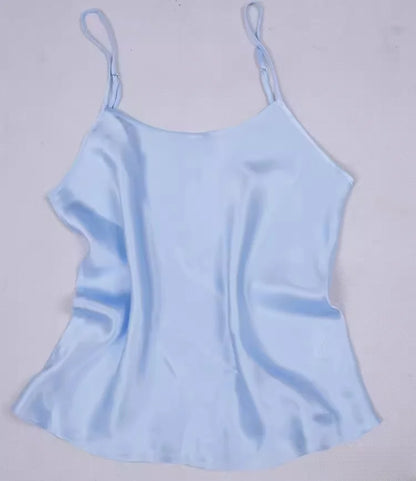 Women's 100% Mulberry Silk 16 momme Spaghetti Strap Camisole Tank Top Vest Sleepwear M-4XL YM002